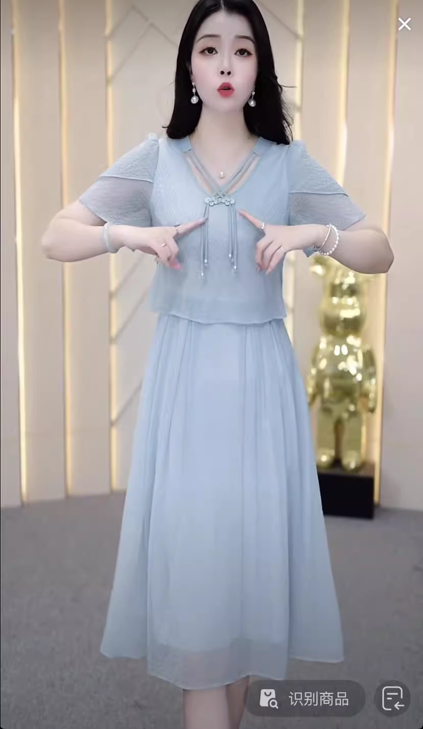 15196-Đầm xoan xanh nhạt giả rời  cổ kết nút tàu ( voan, lót)_thumbnail_2