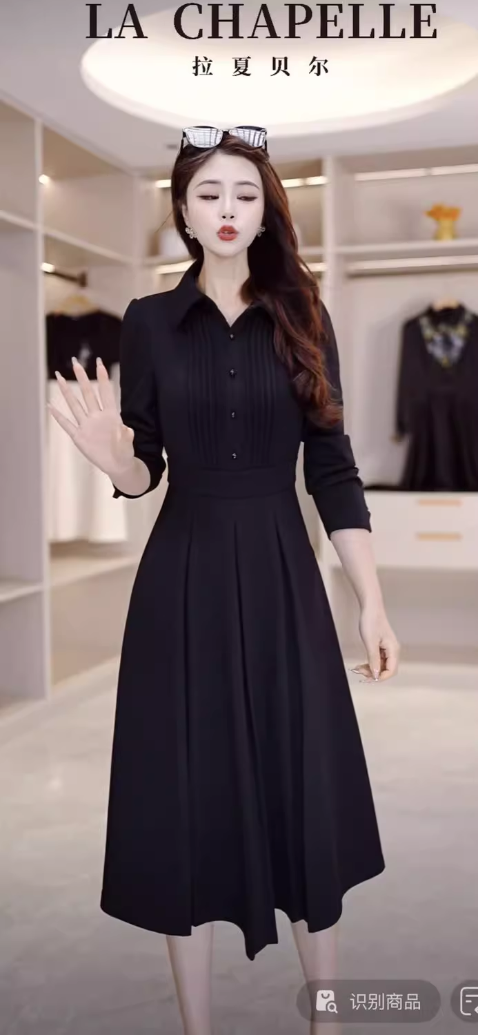 15817-Đầm xoè  đen tay dài tà váy xếp ly ( voan, lót)_thumbnail_0