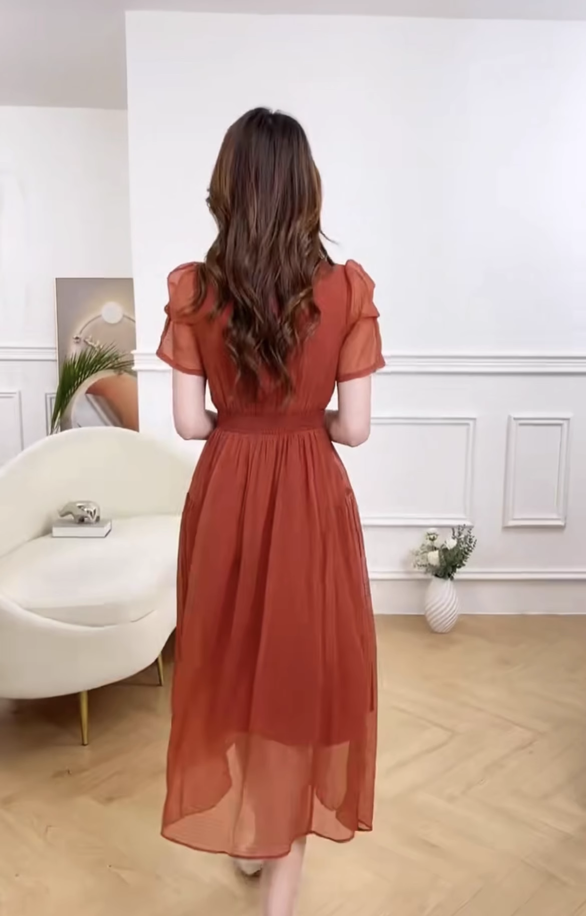 15816-Đầm voan tay nhún cổ vuông viền ren cách điệu ( voan lót )_thumbnail_2