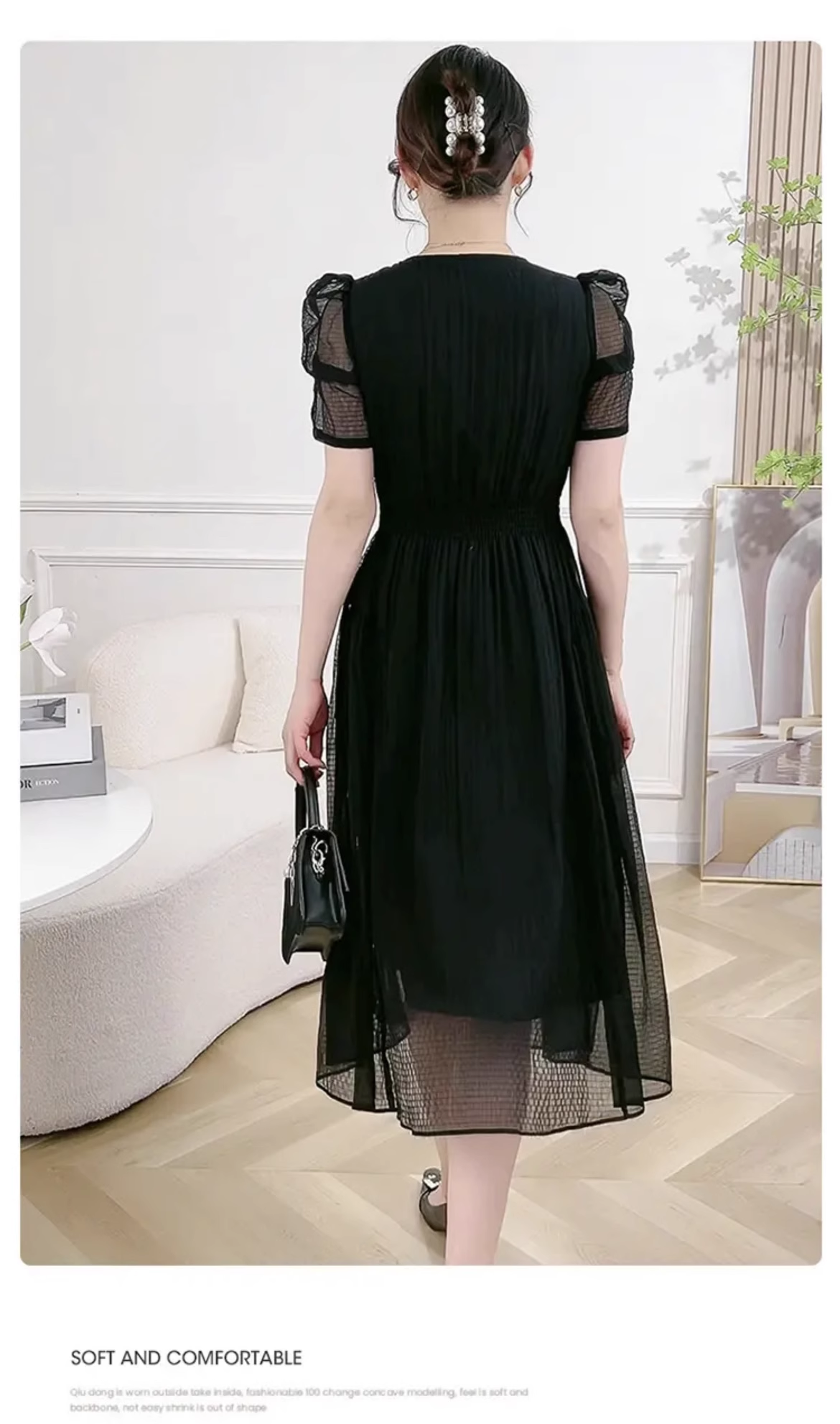 15816-Đầm voan tay nhún cổ vuông viền ren cách điệu ( voan lót )_thumbnail_3