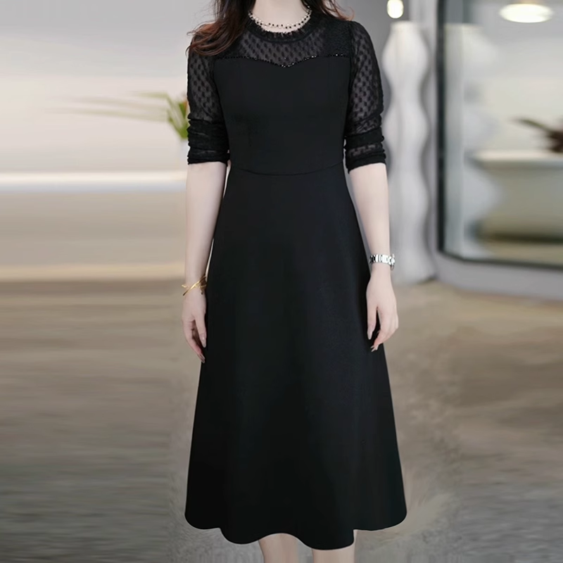 15714-Đầm  xoè đen phối tay voan lưới chấm bi ( thun poly, von bi)_thumbnail_0