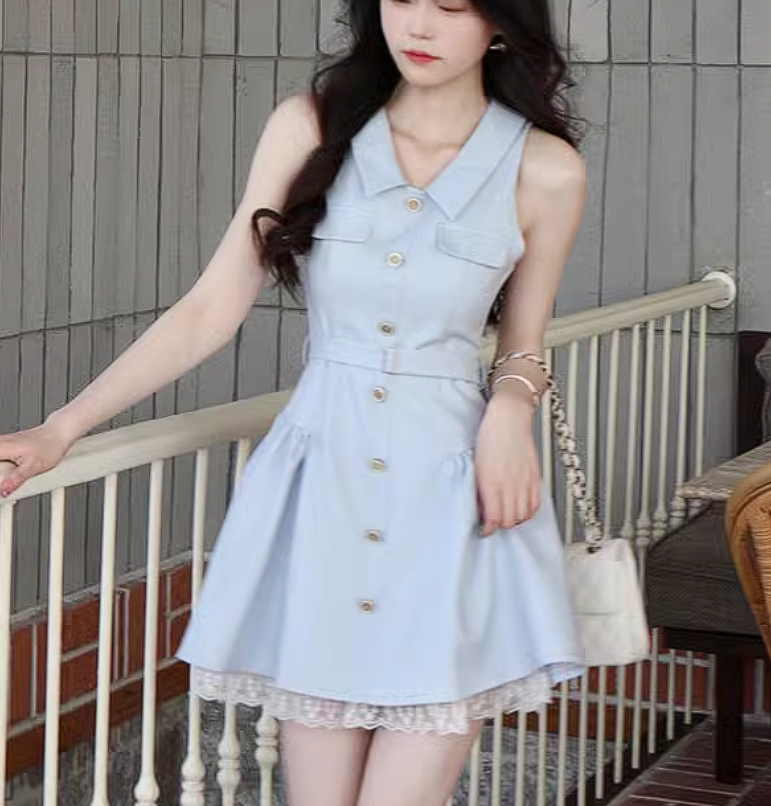 15485-Đầm xoè tiểu thư màu xanh sát nách ( linen xước)_thumbnail_2