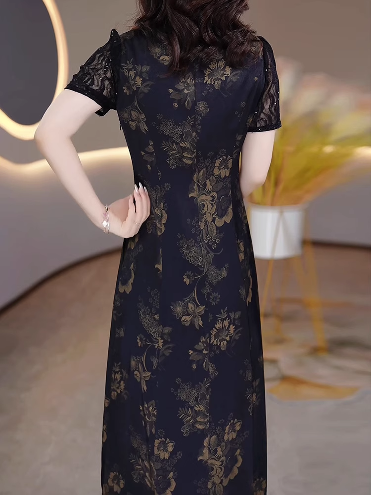 15442-Đầm suông lụa in  hoa  3d tay phối ren ( lụa, ren)_thumbnail_2