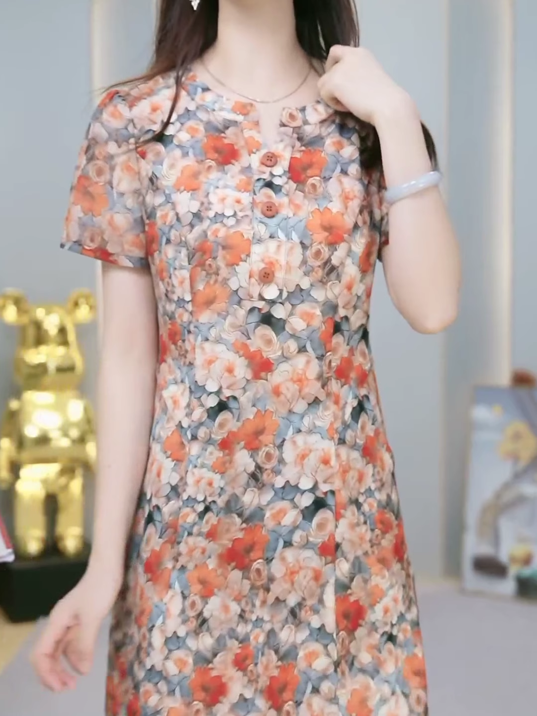 15885-Đầm suông A hoạ tiết hoa  3D ( lụa)_thumbnail_1