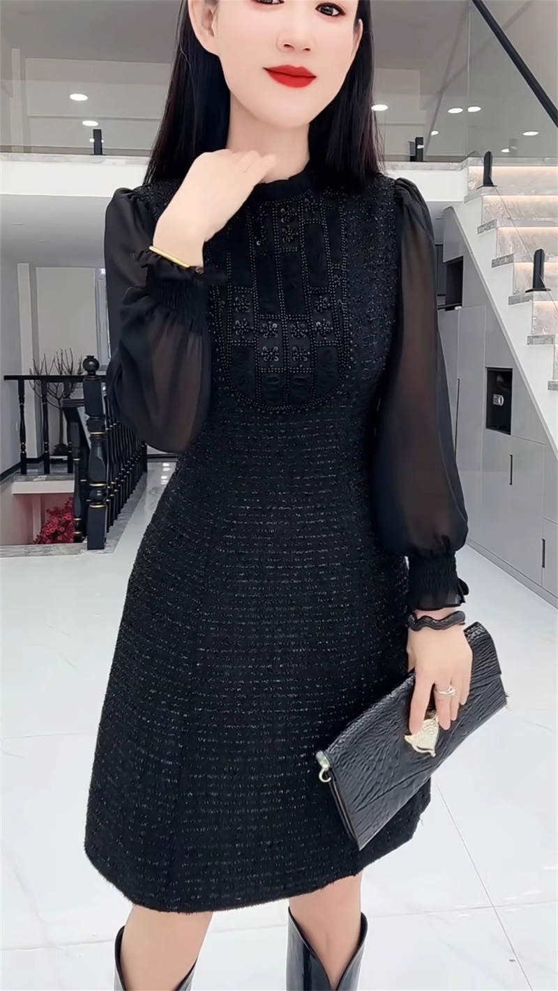 15961-Đầm suông A phối tay voan dài màu đen ( tweet ruby, voan)_thumbnail_0