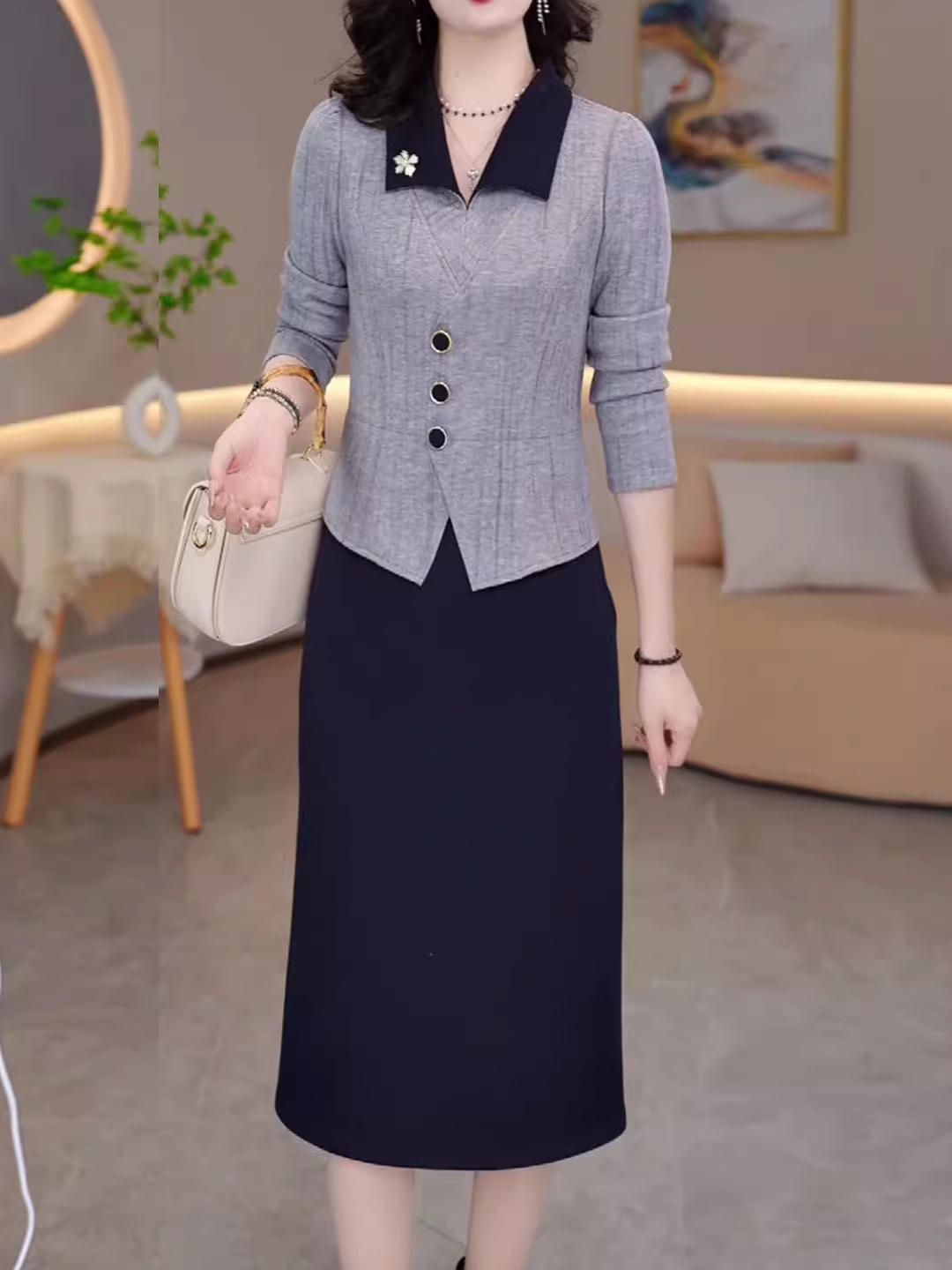 15446-Đầm Body suông dáng peplum cổ bẻ xám xanh ( lụa mịn)_thumbnail_1