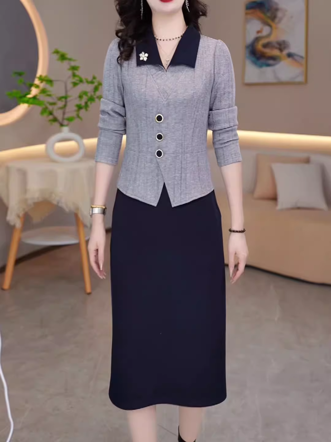 15446-Đầm Body suông dáng peplum cổ bẻ xám xanh ( lụa mịn)_thumbnail_2