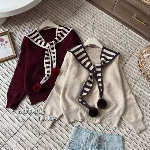 Áo len khăn cục bông