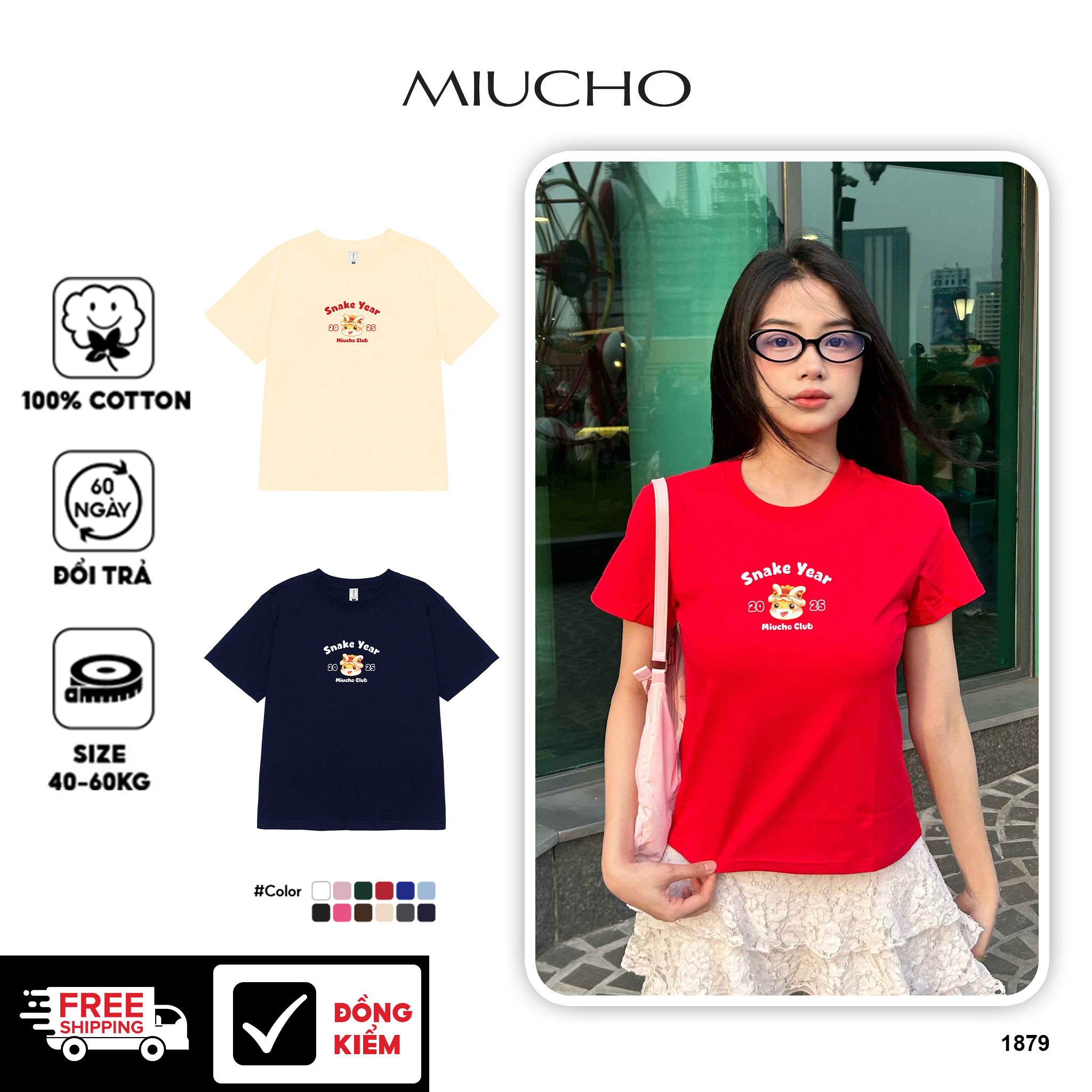 Áo baby tee tết 2025 form ôm 1879 Miucho cổ tròn chất vải cotton 4c thoáng mát in mix