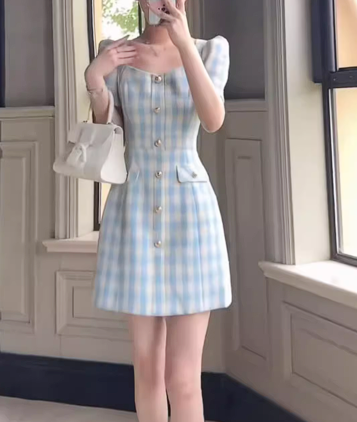 15699-Đầm suông A kẻ ô trắng xanh ( dạ kẻ)_thumbnail_0