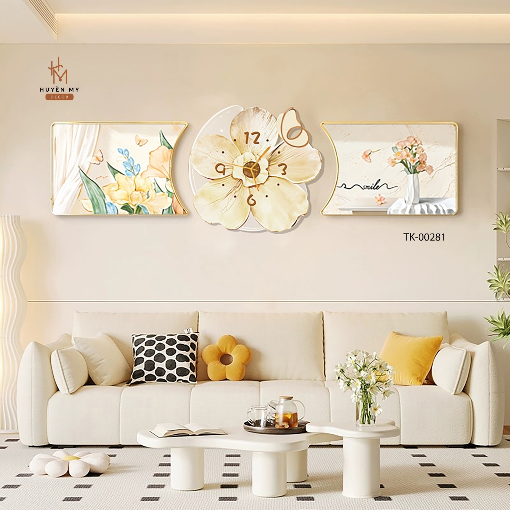 Bộ 3 Tranh Khuyết Tráng Gương Hoa Nghệ Thuật Trang Trí Phòng Khách, Phòng Ngủ-Huyền My Decor
