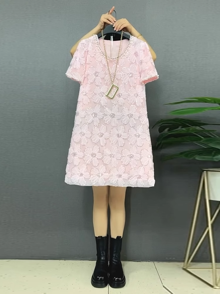 16039-Đầm suông ren hoa  3D màu hồng nhạt ( ren, lót)_thumbnail_0