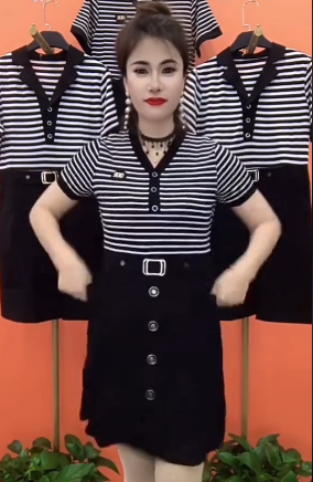 16040-Đầm suông A phối sọc tay ngắn  kết nút ( poly2 da)_thumbnail_0