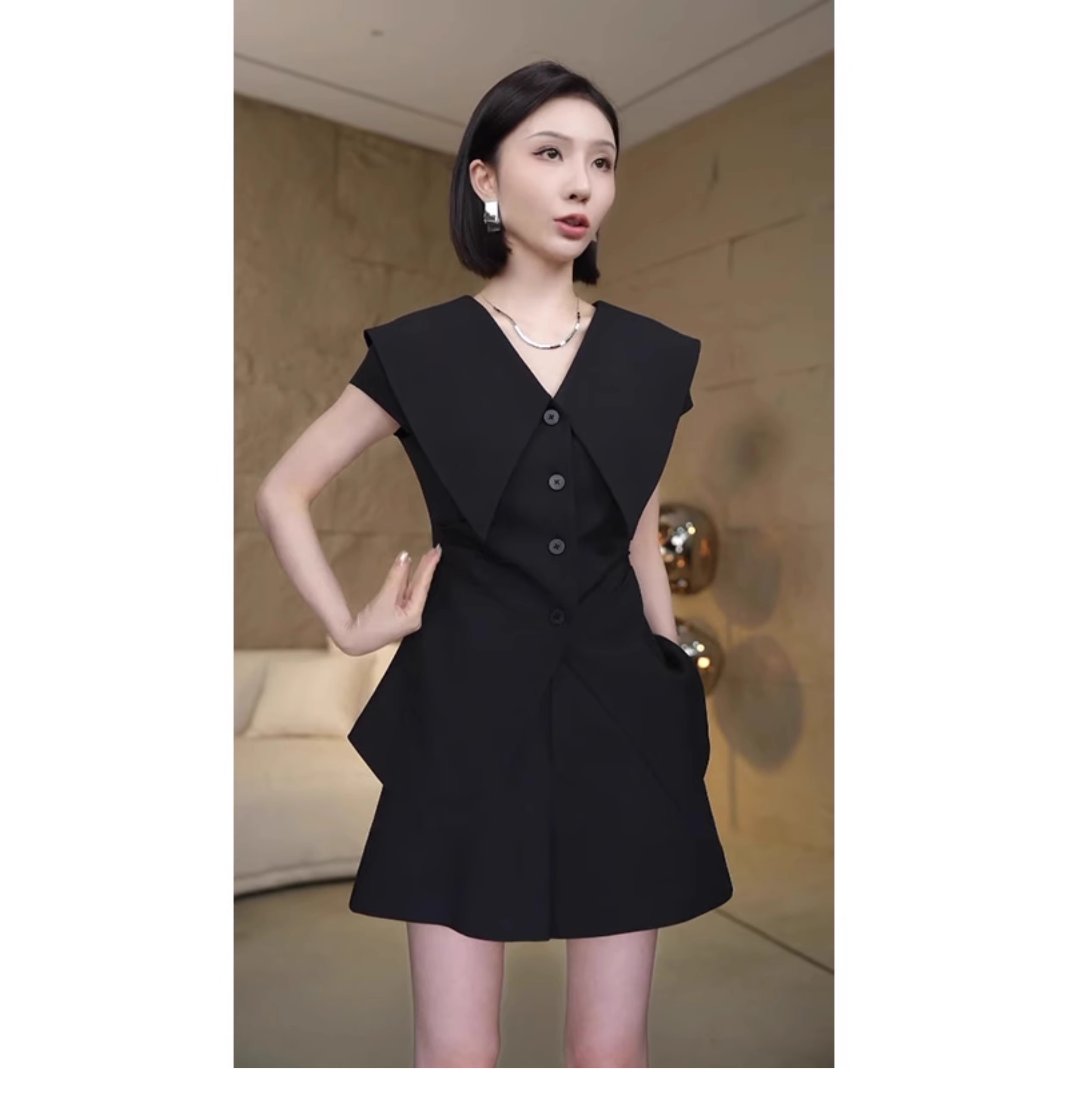 15694-Set bộ đen  cổ bẻ quần sọt ( chéo nhật )_thumbnail_1