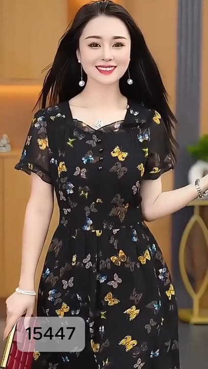 15447-Đầm voan đen tay ngắn in bướm ( voan, lót)_thumbnail_0