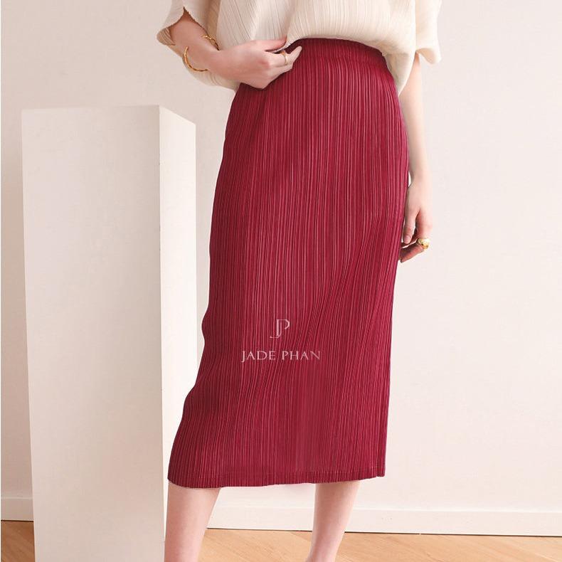 Chân váy Audora XẺ CẠNH xếp ly nữ ống suông, chân váy midi nữ dập ly cao cấp không nhăn nhiều màu 76cm