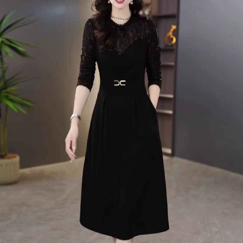 15744-Đầm xoè đen phối ren vai tay dài cách điệu ( chéo nhật, ren)_thumbnail_1