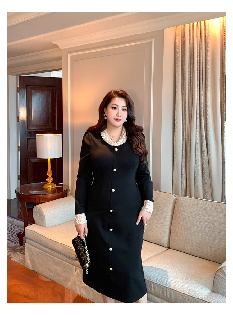 15799-Đầm body  suông đen tay dài kết ngọc trai ( thun poly)_thumbnail_1