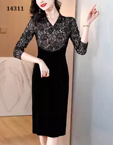 14311-Đầm body suông phối ren tay dài đen  (ren, tpoly 2 da) _thumbnail_0