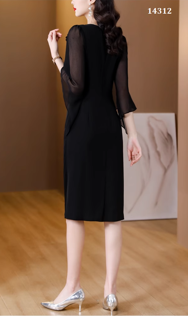 14312-Đầm body suông phôi tay voan xẻ cách điệu (poly 2 da, voan)_thumbnail_2