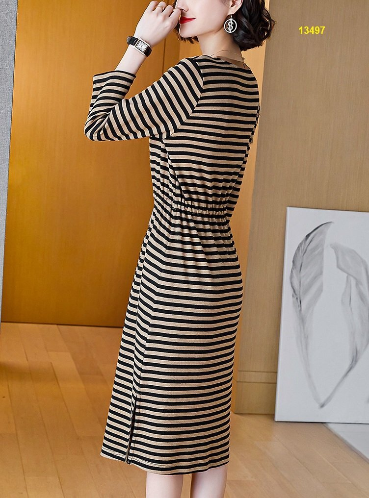 13497-Đầm suông eo thắt nơ họa tiết sọc ngang ( thun lụa )_thumbnail_2