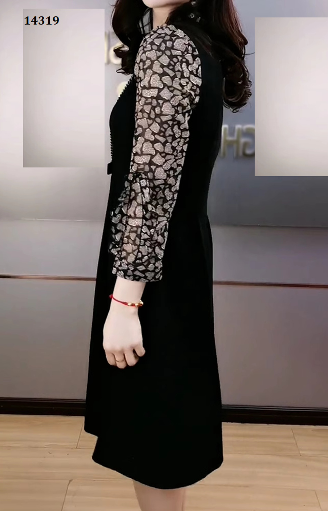 14319-Đầm xòe A phối tay voan họa tiết (poly. voan)_thumbnail_3