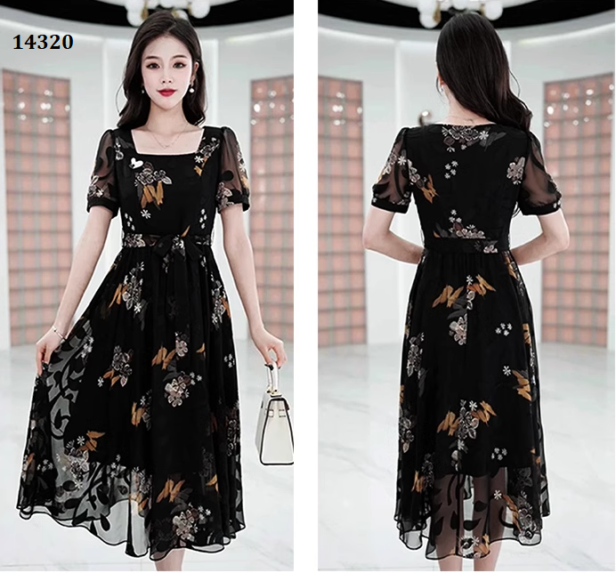 14320-Đầm voan in 3D tay ngắn phồng cách điệu (voan,lót)_thumbnail_0
