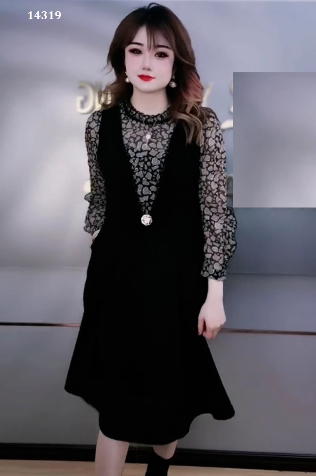 14319-Đầm xòe A phối tay voan họa tiết (poly. voan)_thumbnail_0