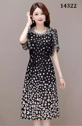 14322-Đầm voan  họa tiết cỏ 3 lá phối viền ren ( voan, lót )_thumbnail_1