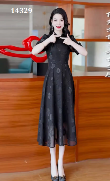 14329-Đầm xòe voan  đen hoa 3D cổ tàu  cách điệu ( voan, lót)_thumbnail_3