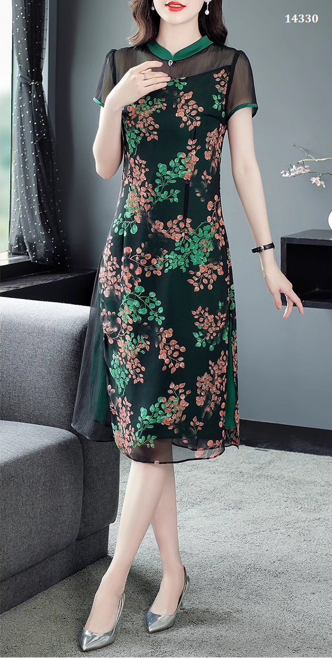 14330-Đầm suông A cổ tàu thêu hoa  ( voan lưới thêu,lót)_thumbnail_1