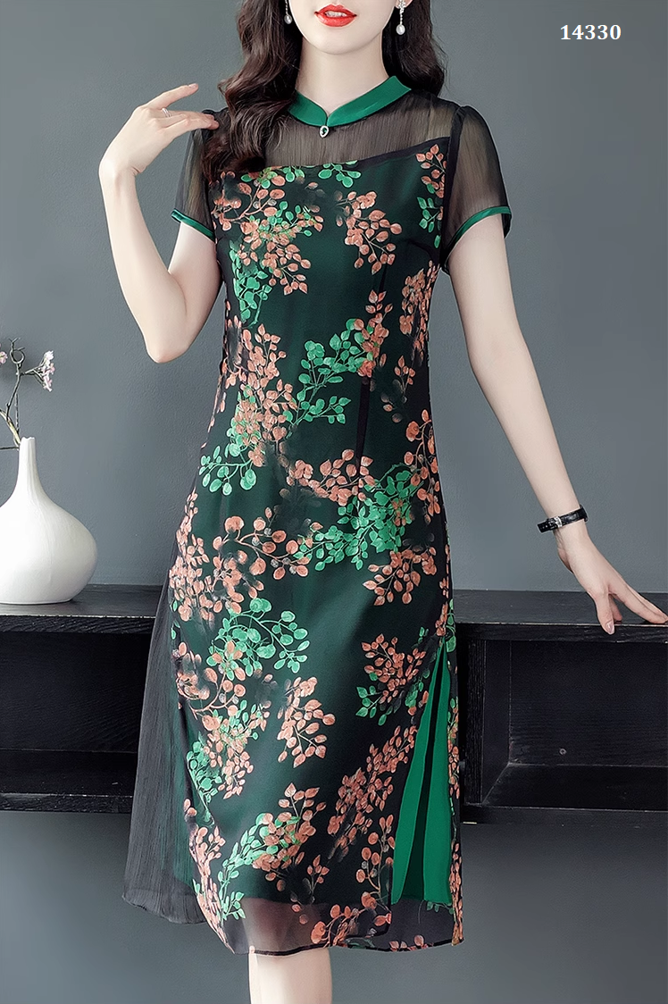 14330-Đầm suông A cổ tàu thêu hoa  ( voan lưới thêu,lót)_thumbnail_0