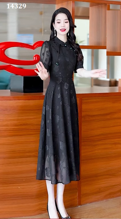 14329-Đầm xòe voan  đen hoa 3D cổ tàu  cách điệu ( voan, lót)_thumbnail_2