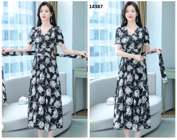 14387-Đầm xòe đen họa tiết hoa hồng trắng _thumbnail_4