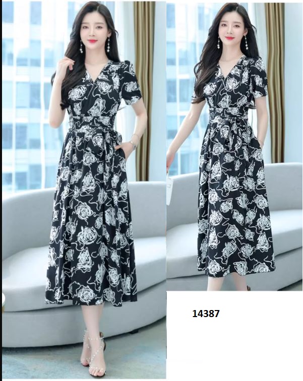 14387-Đầm xòe đen họa tiết hoa hồng trắng _thumbnail_3