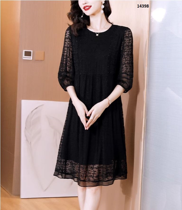 14398-Đầm suông ren đen tay lỡ (ren+ lót thun) _thumbnail_2