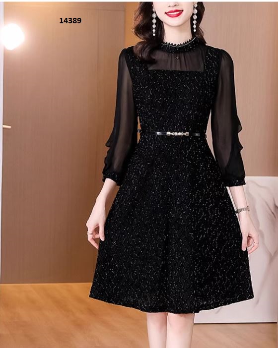 14389-Đầm xòe kim tuyến phối tay voan _thumbnail_4