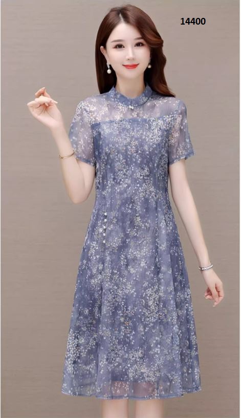 14400-Đầm voan suông A họa tiết hoa nhí màu xanh xám (voan +lót) _thumbnail_1
