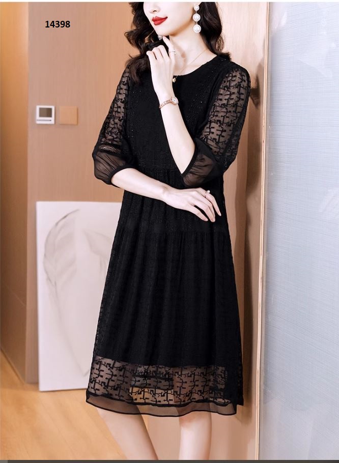 14398-Đầm suông ren đen tay lỡ (ren+ lót thun) _thumbnail_1