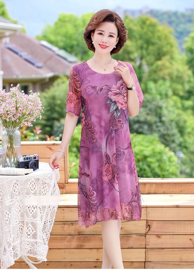 14395-Đầm suông quý bà họa tiết hoa mẫu đơn (voan + lót)_thumbnail_0