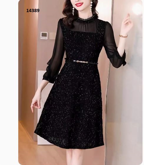 14389-Đầm xòe kim tuyến phối tay voan _thumbnail_3