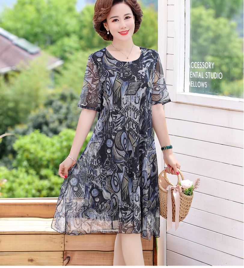 14395-Đầm suông quý bà họa tiết hoa mẫu đơn (voan + lót)_thumbnail_4