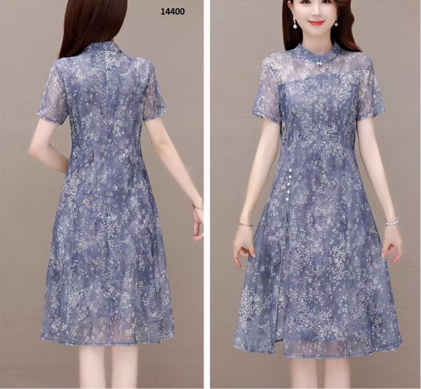 14400-Đầm voan suông A họa tiết hoa nhí màu xanh xám (voan +lót) _thumbnail_0
