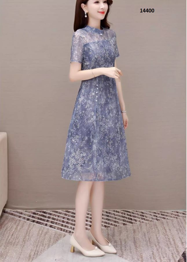 14400-Đầm voan suông A họa tiết hoa nhí màu xanh xám (voan +lót) _thumbnail_3