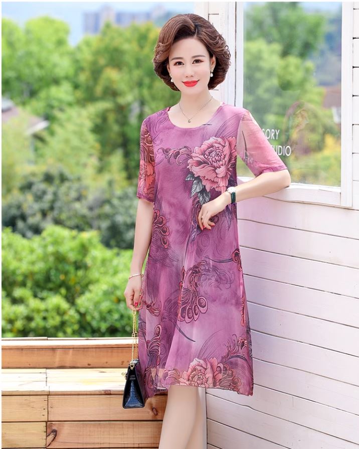 14395-Đầm suông quý bà họa tiết hoa mẫu đơn (voan + lót)_thumbnail_1