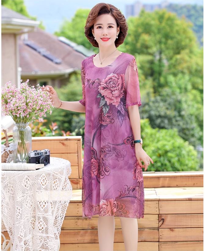 14395-Đầm suông quý bà họa tiết hoa mẫu đơn (voan + lót)_thumbnail_3