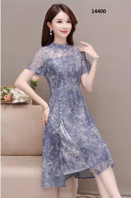 14400-Đầm voan suông A họa tiết hoa nhí màu xanh xám (voan +lót) _thumbnail_2