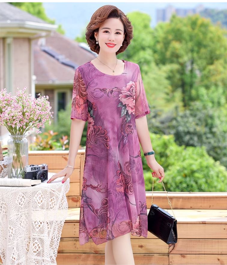 14395-Đầm suông quý bà họa tiết hoa mẫu đơn (voan + lót)_thumbnail_2