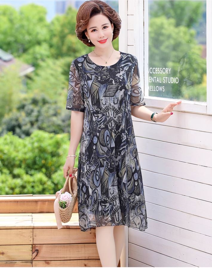 14395-Đầm suông quý bà họa tiết hoa mẫu đơn (voan + lót)_thumbnail_5