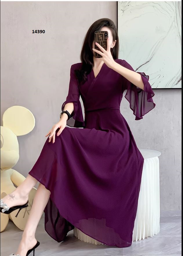 14390-Đầm xòe tím đắp chéo kiểu tay loe (voan+lót)_thumbnail_1